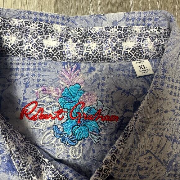 Robert Graham Classic Fit Edmar Blue Floral Button Down Shirt - Picture 2 of 6